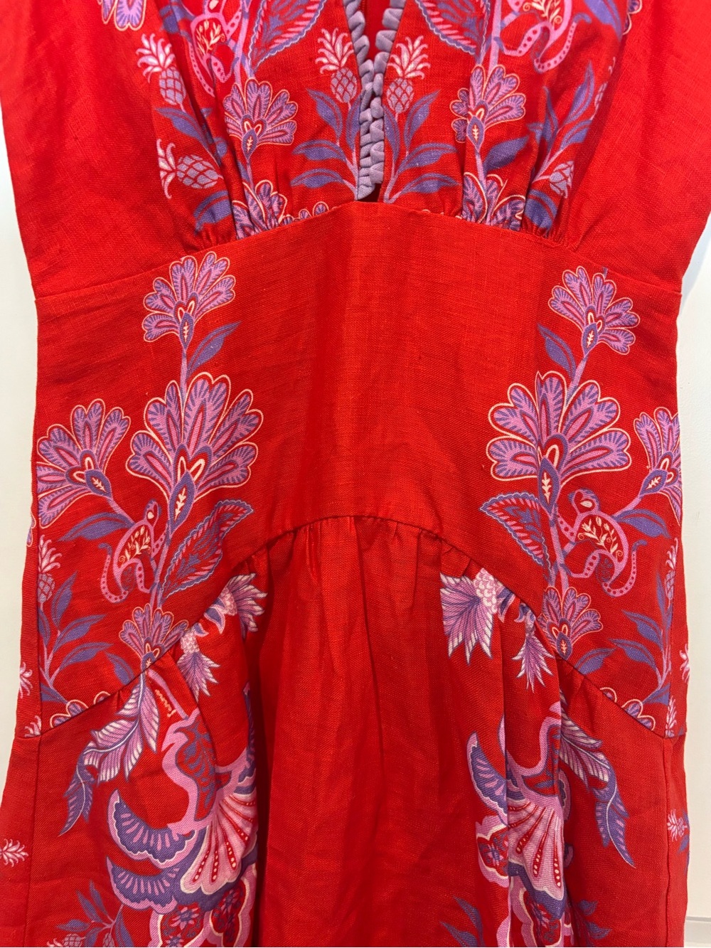 Farm Rio Porcelain Garden Red Purple Sleeveless Deep V Linen Maxi Dress XS - Picture 5 of 12